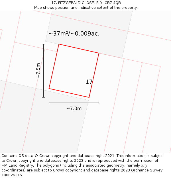 17, FITZGERALD CLOSE, ELY, CB7 4QB: Plot and title map