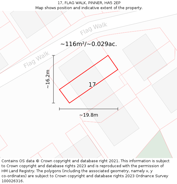 17, FLAG WALK, PINNER, HA5 2EP: Plot and title map