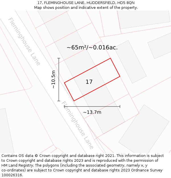 17, FLEMINGHOUSE LANE, HUDDERSFIELD, HD5 8QN: Plot and title map