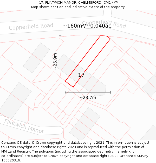 17, FLINTWICH MANOR, CHELMSFORD, CM1 4YP: Plot and title map