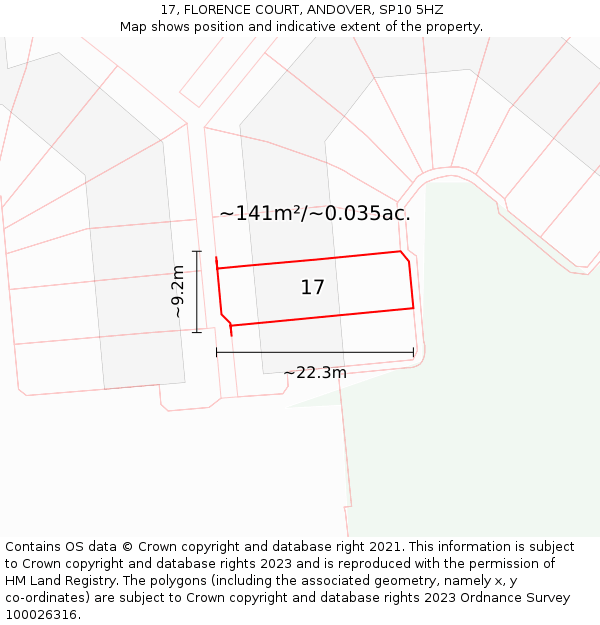 17, FLORENCE COURT, ANDOVER, SP10 5HZ: Plot and title map