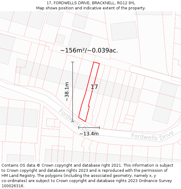 17, FORDWELLS DRIVE, BRACKNELL, RG12 9YL: Plot and title map