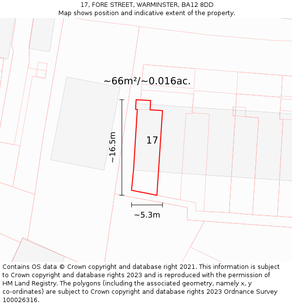 17, FORE STREET, WARMINSTER, BA12 8DD: Plot and title map