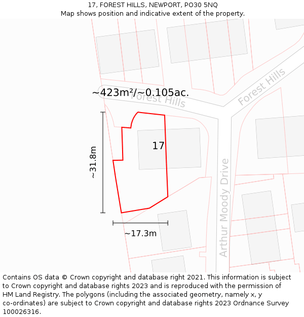 17, FOREST HILLS, NEWPORT, PO30 5NQ: Plot and title map