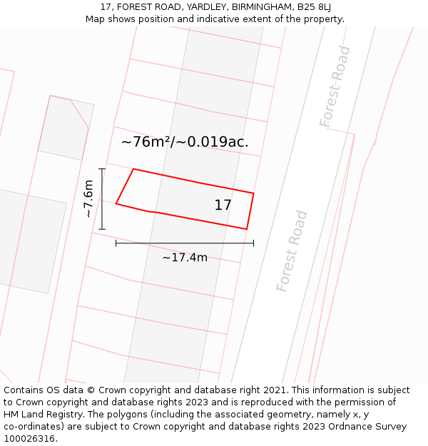 17, FOREST ROAD, YARDLEY, BIRMINGHAM, B25 8LJ: Plot and title map