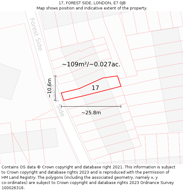 17, FOREST SIDE, LONDON, E7 0JB: Plot and title map