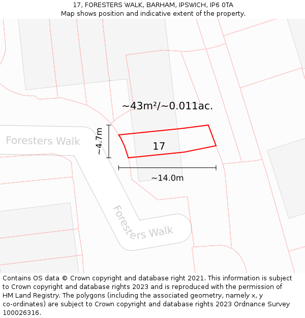 17, FORESTERS WALK, BARHAM, IPSWICH, IP6 0TA: Plot and title map