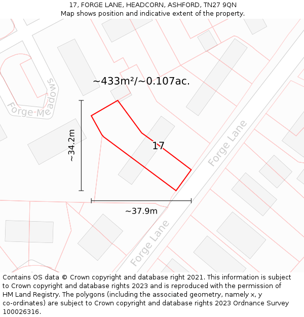 17, FORGE LANE, HEADCORN, ASHFORD, TN27 9QN: Plot and title map