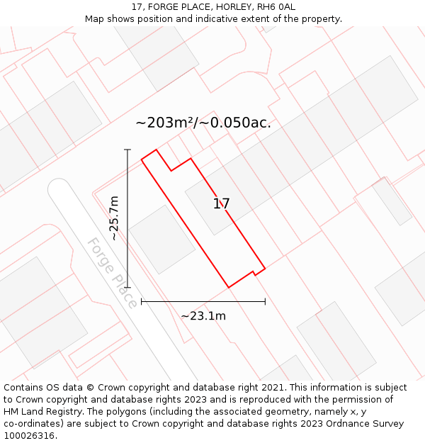 17, FORGE PLACE, HORLEY, RH6 0AL: Plot and title map