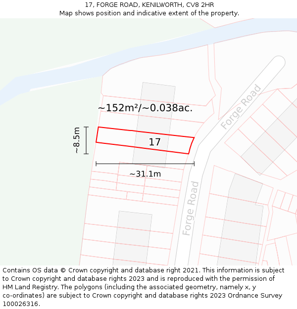 17, FORGE ROAD, KENILWORTH, CV8 2HR: Plot and title map