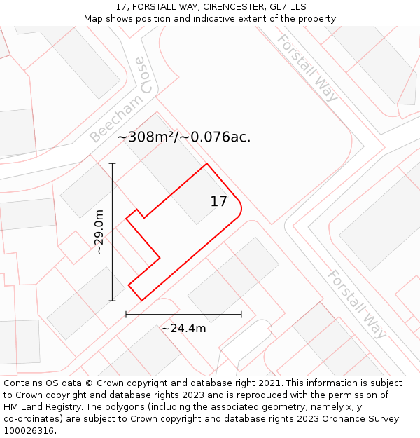 17, FORSTALL WAY, CIRENCESTER, GL7 1LS: Plot and title map