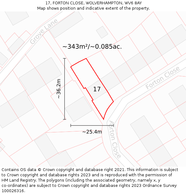 17, FORTON CLOSE, WOLVERHAMPTON, WV6 8AY: Plot and title map