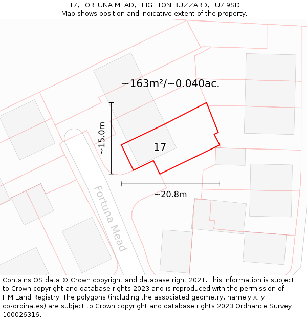 17, FORTUNA MEAD, LEIGHTON BUZZARD, LU7 9SD: Plot and title map