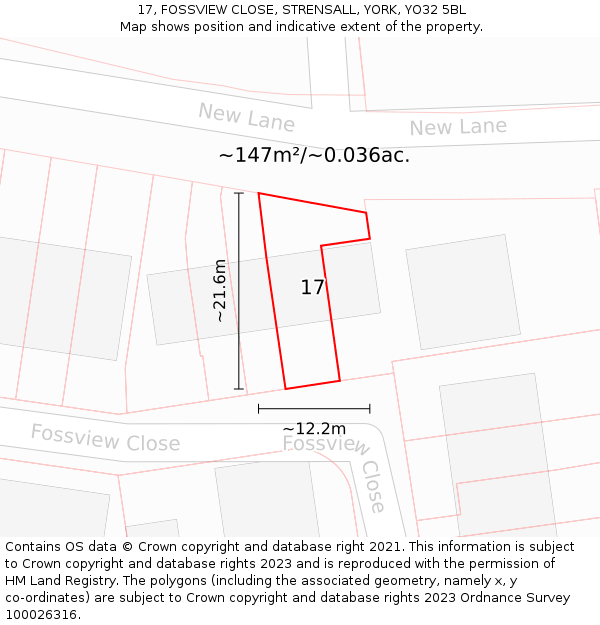 17, FOSSVIEW CLOSE, STRENSALL, YORK, YO32 5BL: Plot and title map
