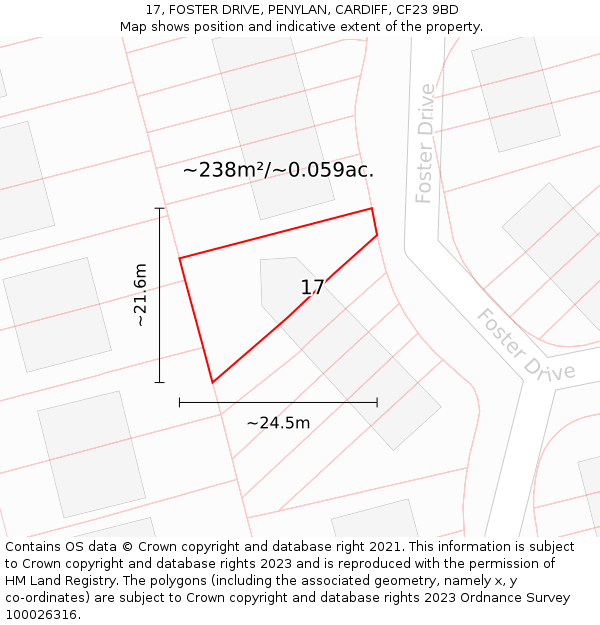 17, FOSTER DRIVE, PENYLAN, CARDIFF, CF23 9BD: Plot and title map