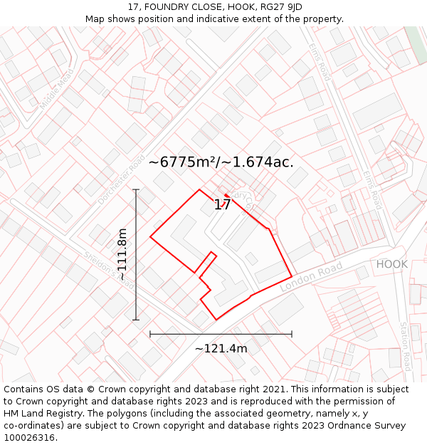 17, FOUNDRY CLOSE, HOOK, RG27 9JD: Plot and title map