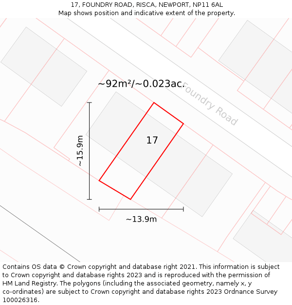 17, FOUNDRY ROAD, RISCA, NEWPORT, NP11 6AL: Plot and title map