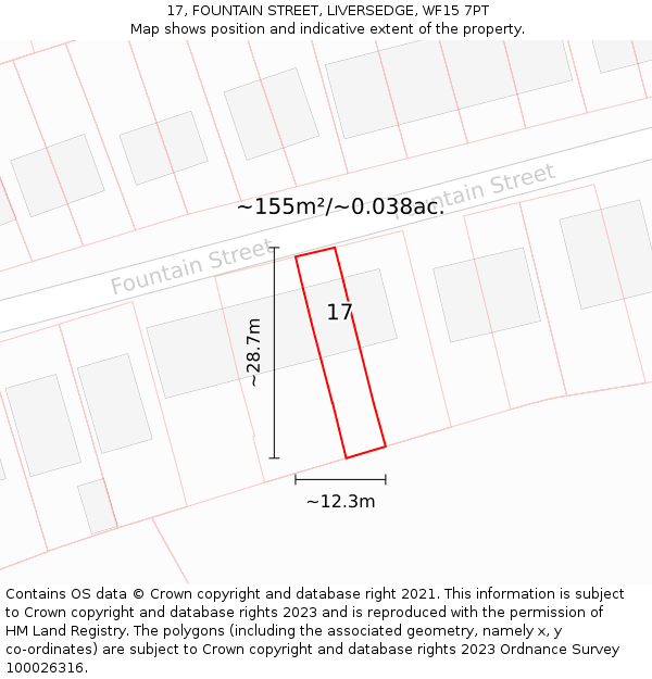 17, FOUNTAIN STREET, LIVERSEDGE, WF15 7PT: Plot and title map