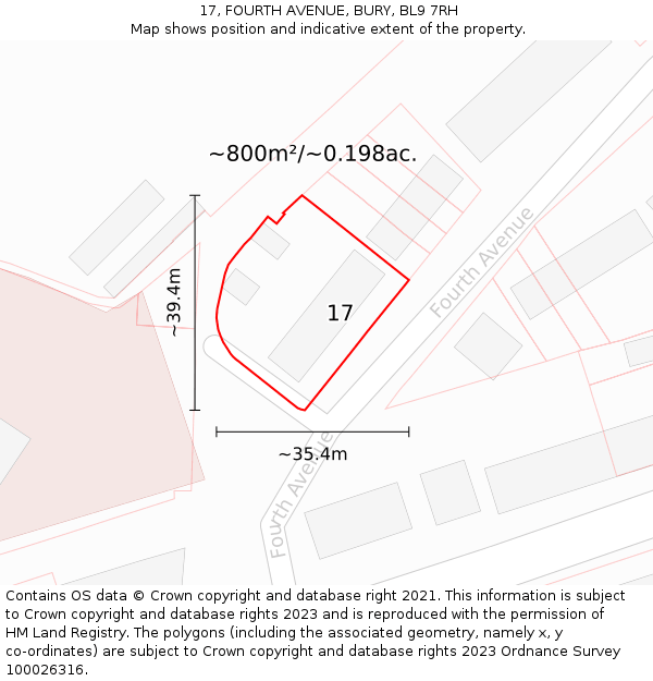 17, FOURTH AVENUE, BURY, BL9 7RH: Plot and title map