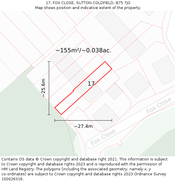 17, FOX CLOSE, SUTTON COLDFIELD, B75 7JG: Plot and title map