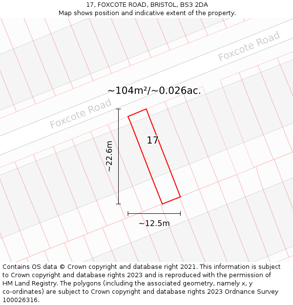17, FOXCOTE ROAD, BRISTOL, BS3 2DA: Plot and title map