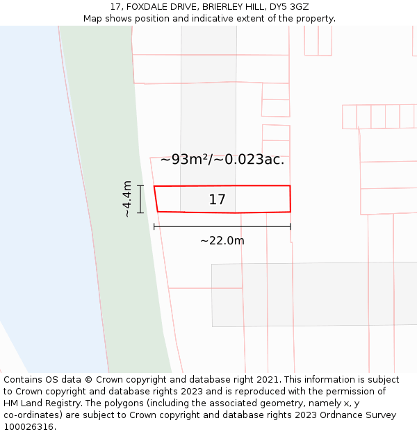 17, FOXDALE DRIVE, BRIERLEY HILL, DY5 3GZ: Plot and title map