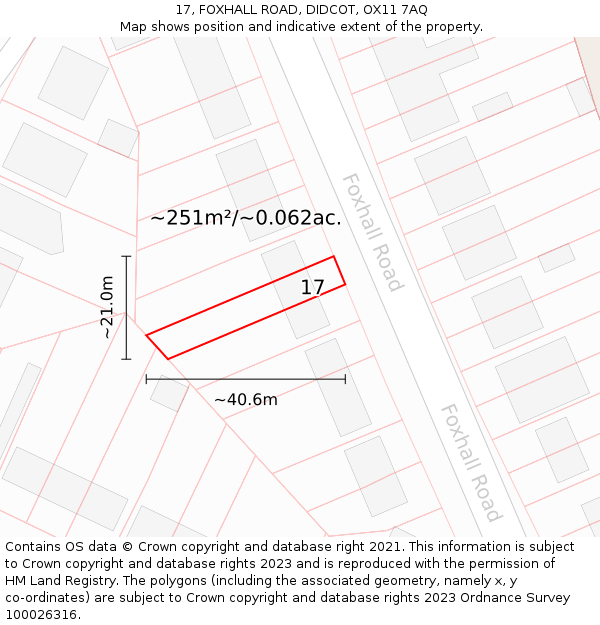 17, FOXHALL ROAD, DIDCOT, OX11 7AQ: Plot and title map