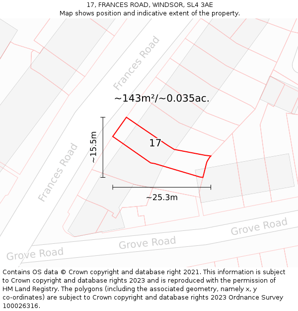 17, FRANCES ROAD, WINDSOR, SL4 3AE: Plot and title map
