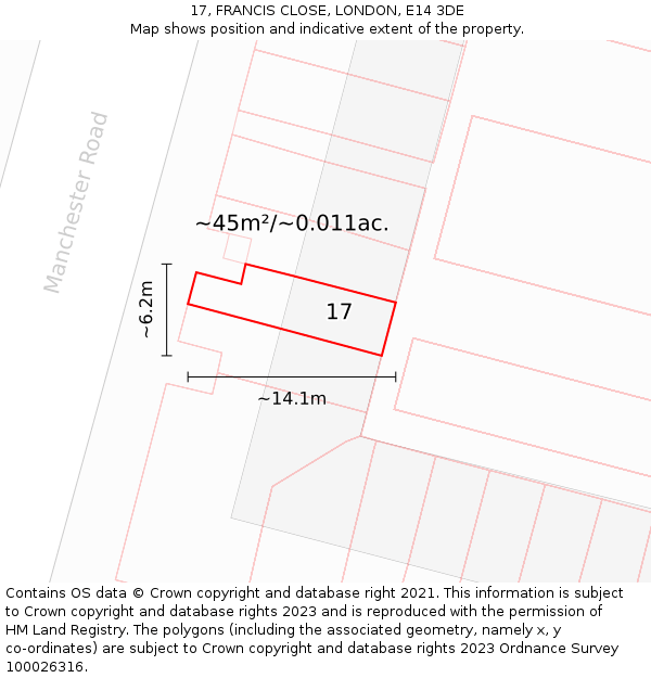 17, FRANCIS CLOSE, LONDON, E14 3DE: Plot and title map