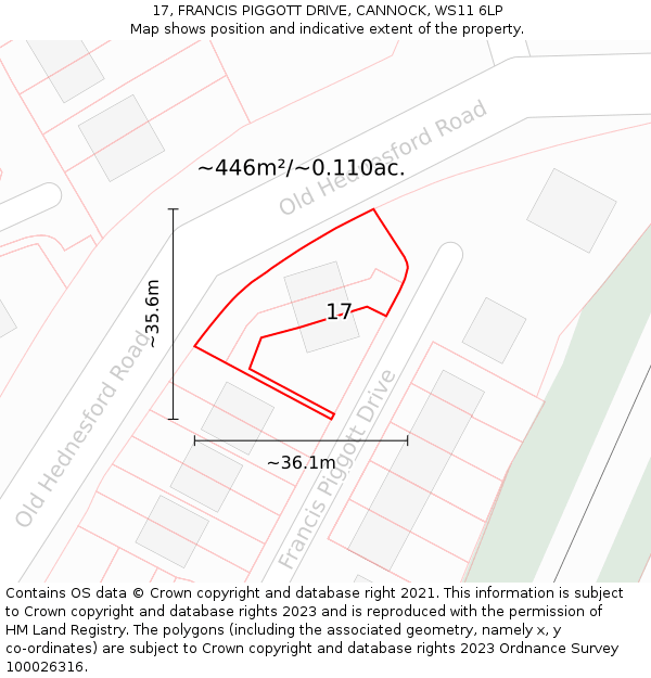 17, FRANCIS PIGGOTT DRIVE, CANNOCK, WS11 6LP: Plot and title map