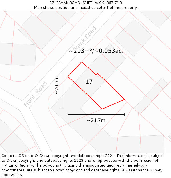 17, FRANK ROAD, SMETHWICK, B67 7NR: Plot and title map