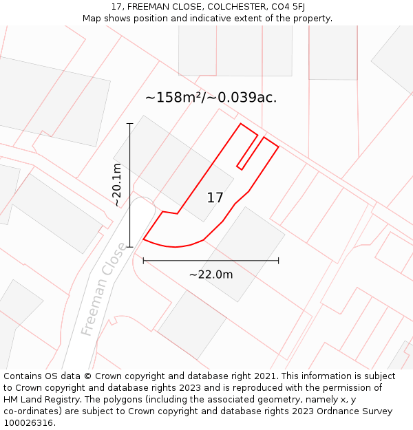 17, FREEMAN CLOSE, COLCHESTER, CO4 5FJ: Plot and title map
