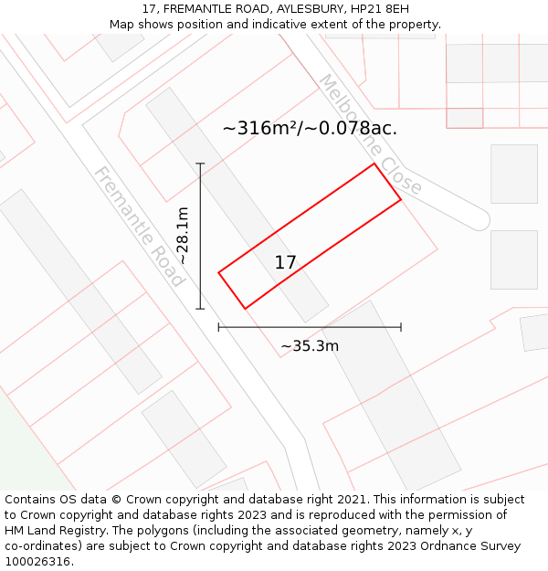 17, FREMANTLE ROAD, AYLESBURY, HP21 8EH: Plot and title map