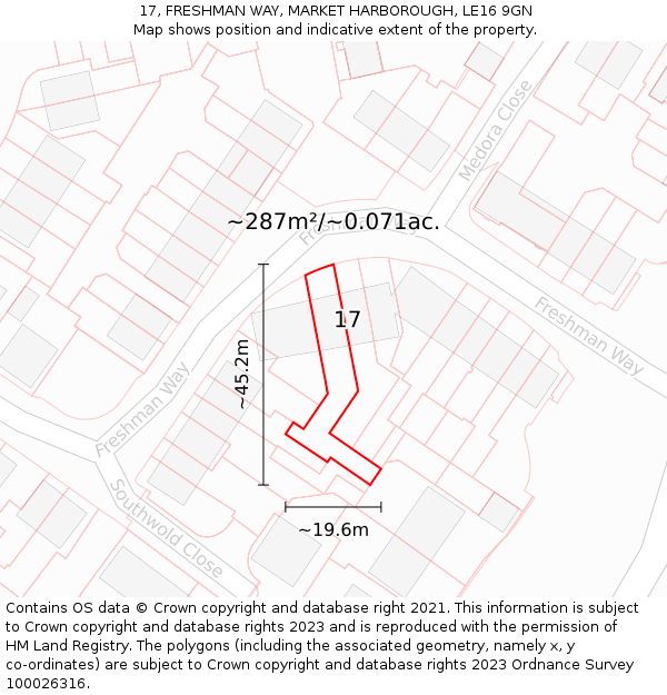 17, FRESHMAN WAY, MARKET HARBOROUGH, LE16 9GN: Plot and title map