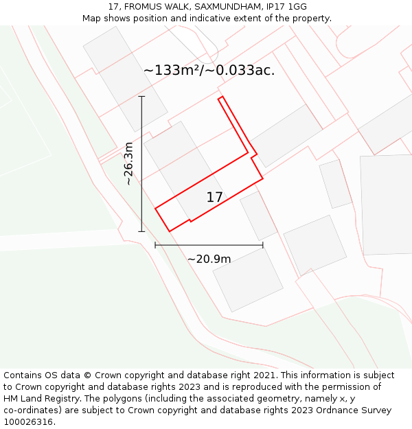 17, FROMUS WALK, SAXMUNDHAM, IP17 1GG: Plot and title map