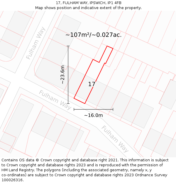 17, FULHAM WAY, IPSWICH, IP1 4FB: Plot and title map