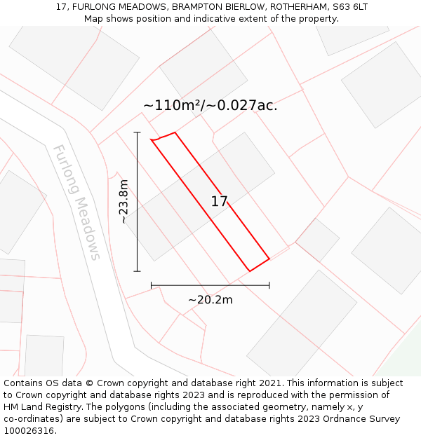17, FURLONG MEADOWS, BRAMPTON BIERLOW, ROTHERHAM, S63 6LT: Plot and title map
