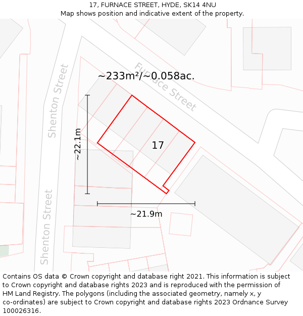 17, FURNACE STREET, HYDE, SK14 4NU: Plot and title map