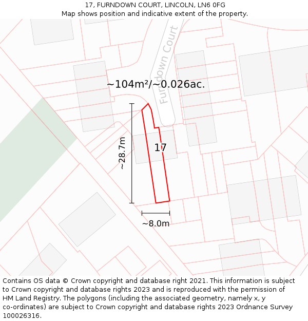 17, FURNDOWN COURT, LINCOLN, LN6 0FG: Plot and title map