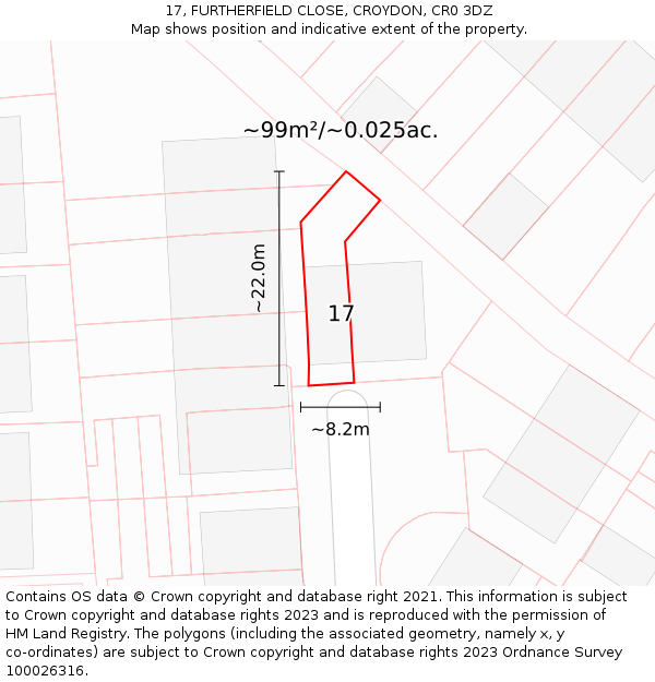 17, FURTHERFIELD CLOSE, CROYDON, CR0 3DZ: Plot and title map