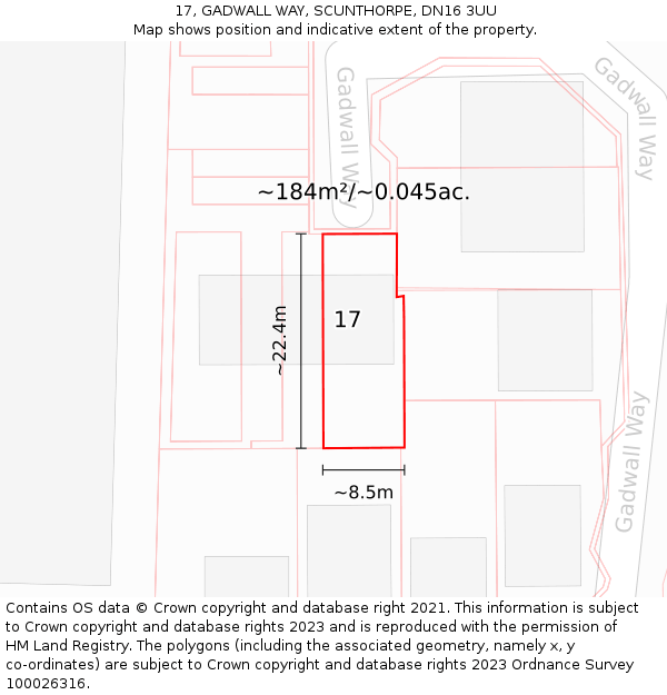 17, GADWALL WAY, SCUNTHORPE, DN16 3UU: Plot and title map