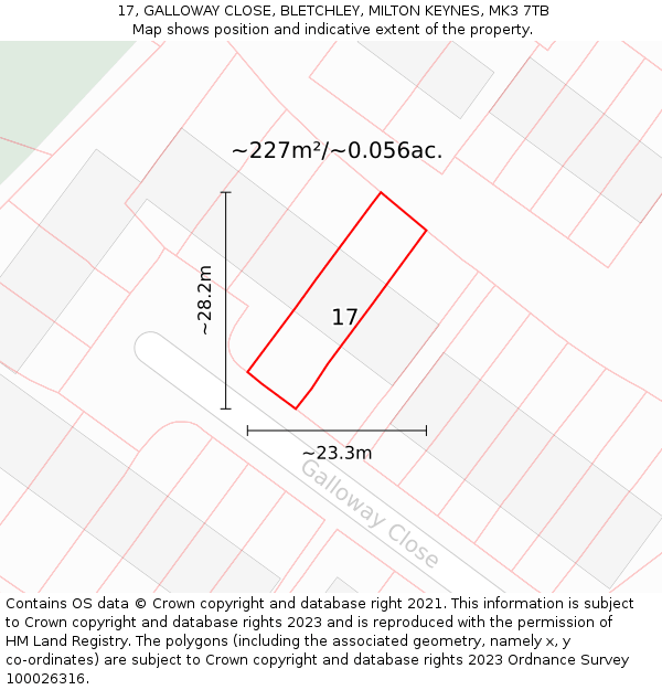 17, GALLOWAY CLOSE, BLETCHLEY, MILTON KEYNES, MK3 7TB: Plot and title map