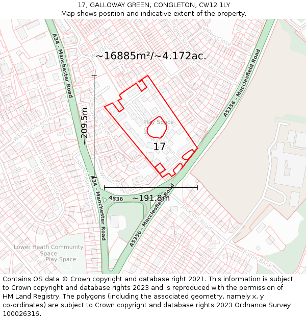 17, GALLOWAY GREEN, CONGLETON, CW12 1LY: Plot and title map
