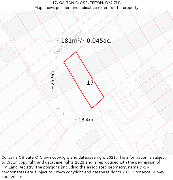 17, GALTON CLOSE, TIPTON, DY4 7NN: Plot and title map