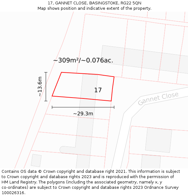 17, GANNET CLOSE, BASINGSTOKE, RG22 5QN: Plot and title map
