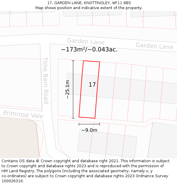 17, GARDEN LANE, KNOTTINGLEY, WF11 9BS: Plot and title map