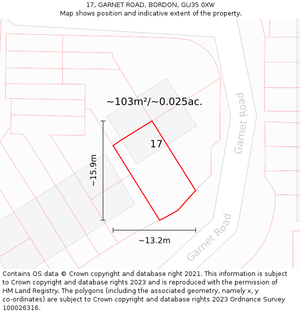 17, GARNET ROAD, BORDON, GU35 0XW: Plot and title map