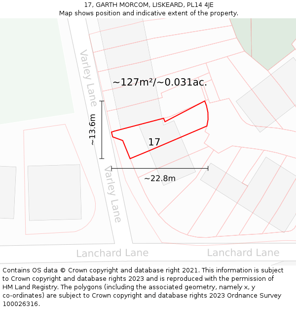 17, GARTH MORCOM, LISKEARD, PL14 4JE: Plot and title map
