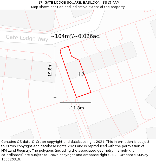 17, GATE LODGE SQUARE, BASILDON, SS15 4AP: Plot and title map