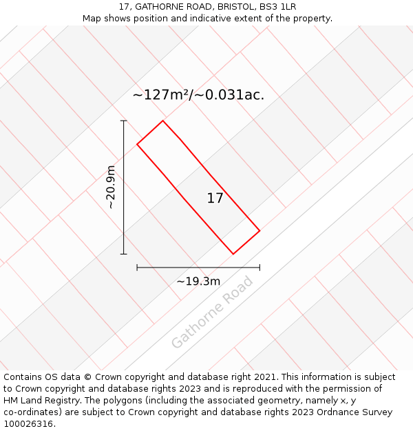 17, GATHORNE ROAD, BRISTOL, BS3 1LR: Plot and title map